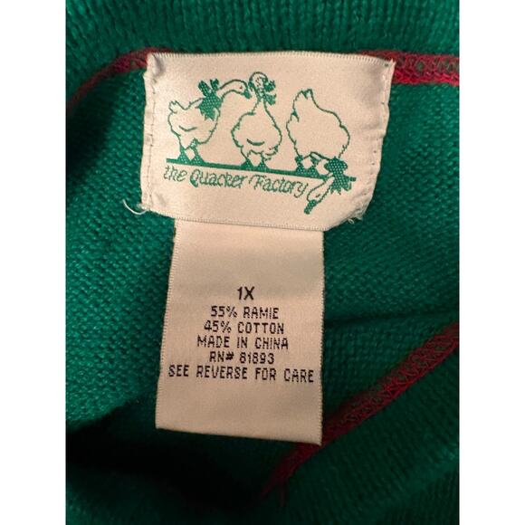 THE QUACKER FACTORY GREEN SNOWMAN HOLIDAY SWEATER SIZE 1X - Picture 4 of 4